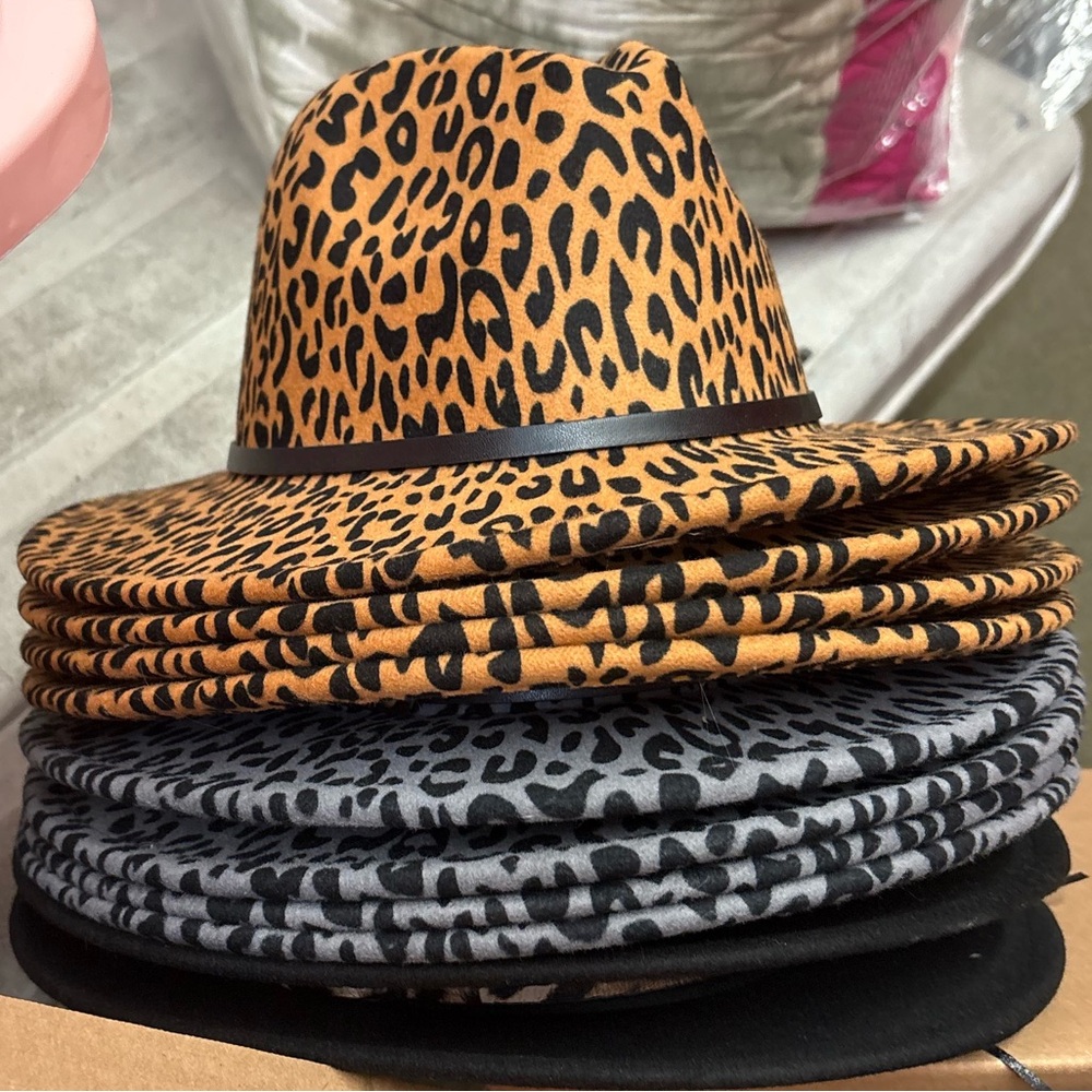 Leopard Print Fedora Hat - Gray and Black